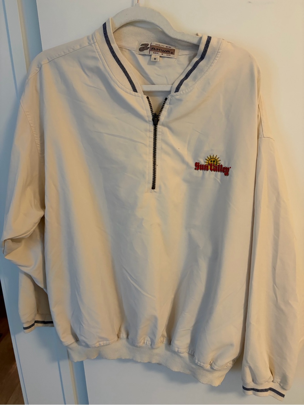 Sun Valley Reso White Half-Zip Pullover with Navy Trim and Sun Valley Embroidery